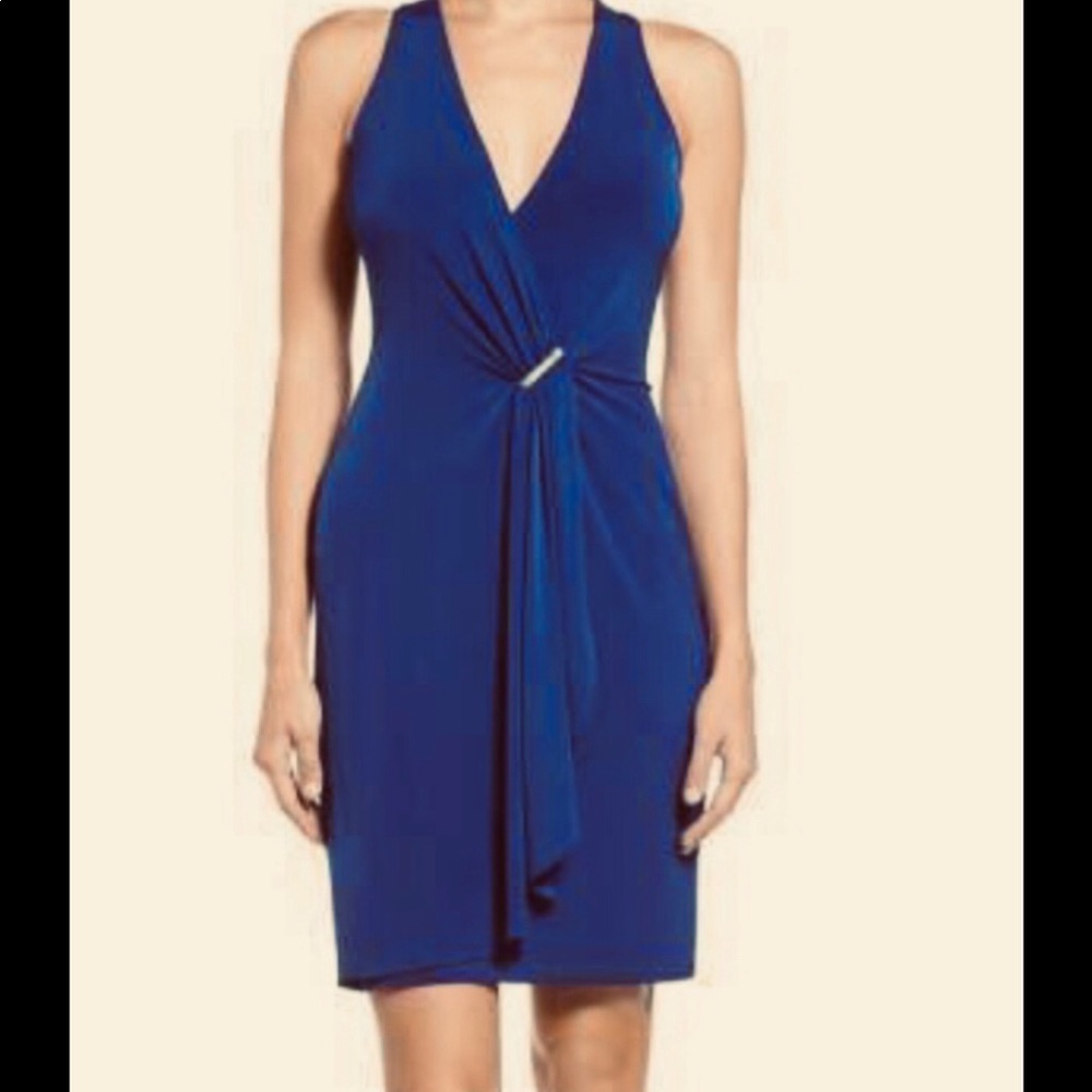 Michael Kors Blue Azurite Faux Wrap Sleeveless Dress